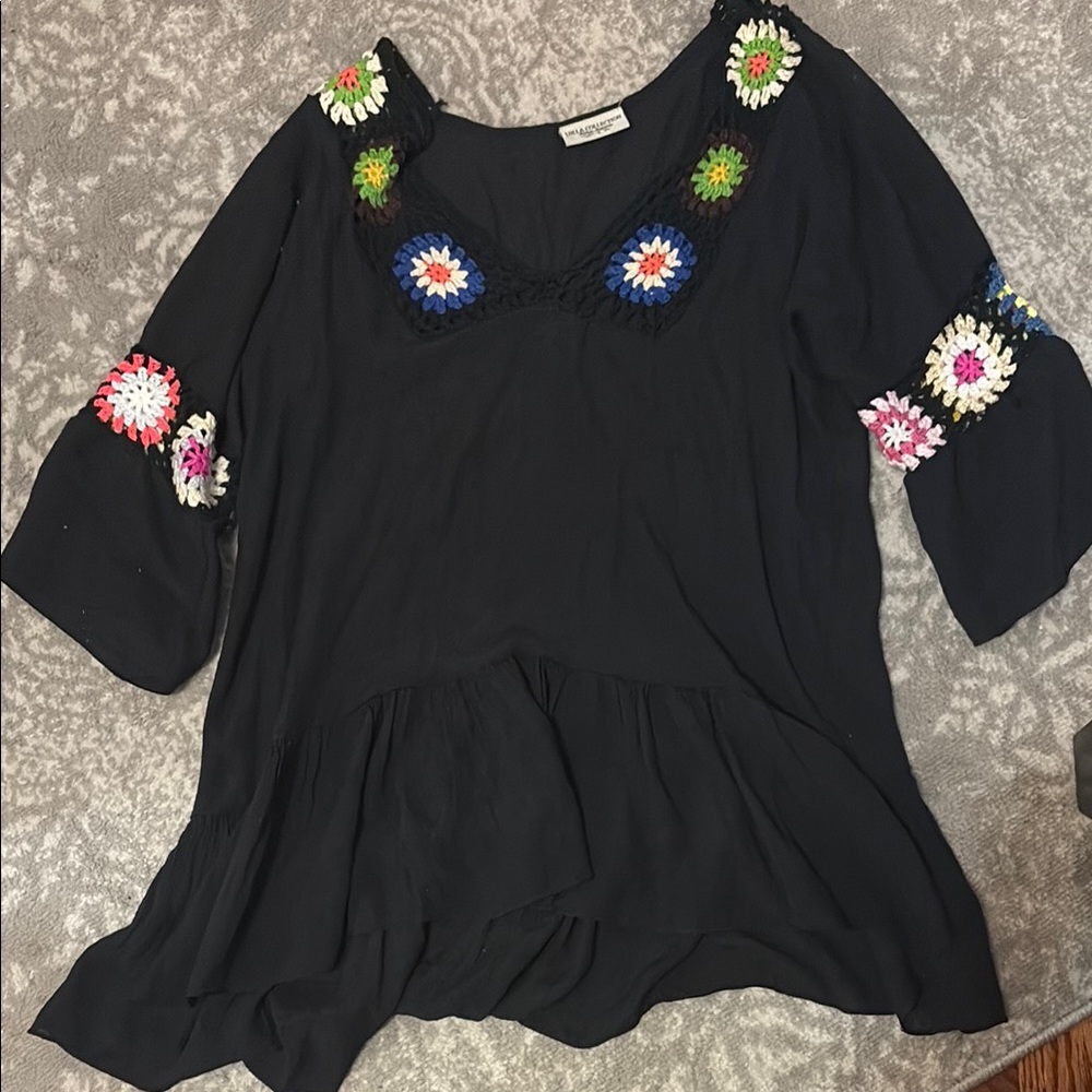 Lulla Collection black embroidered top